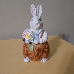 Fitz And Floyd Charming Ceramic Bunny Figurine with Flowers Trinket Box